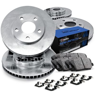 R1 Concepts Front Rear Brakes and Rotors Kit |Front Rear Brake Pads| Brake Rotors and Pads| Semi Metallic Brake Pads and Rotors |Hardware Kit|fits 2014-2015 Mercedes-Benz CLA250