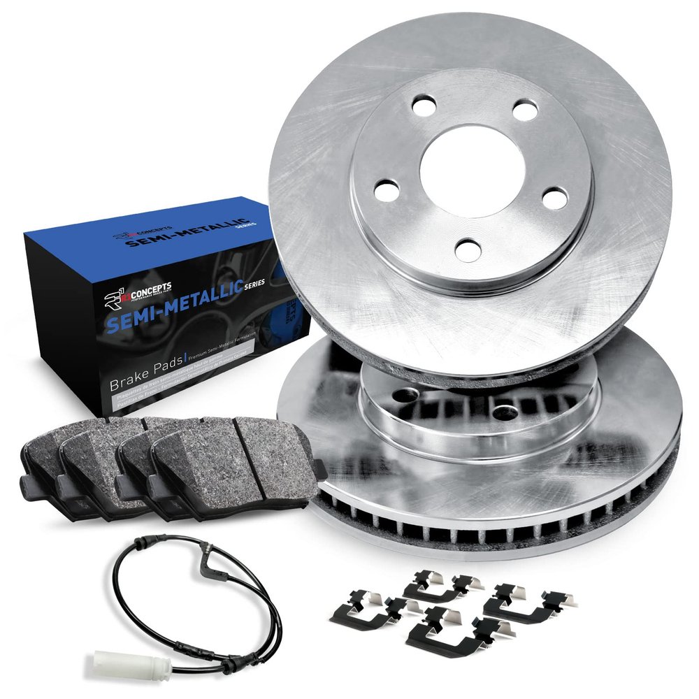 R1 Concepts Rear Brakes and Rotors| Hardware Included| Rear Semi Met Brake Pads and Rotors Kit| Fits 2006 Porsche Cayenne