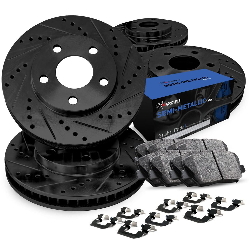 R1 Concepts Front Rear Brakes and Rotors Kit |Front Rear Brake Pads| Brake Rotors and Pads| Semi Metallic Brake Pads and Rotors |Hardware Kit|fits 2003-2010 Porsche Cayenne, Volkswagen Touareg