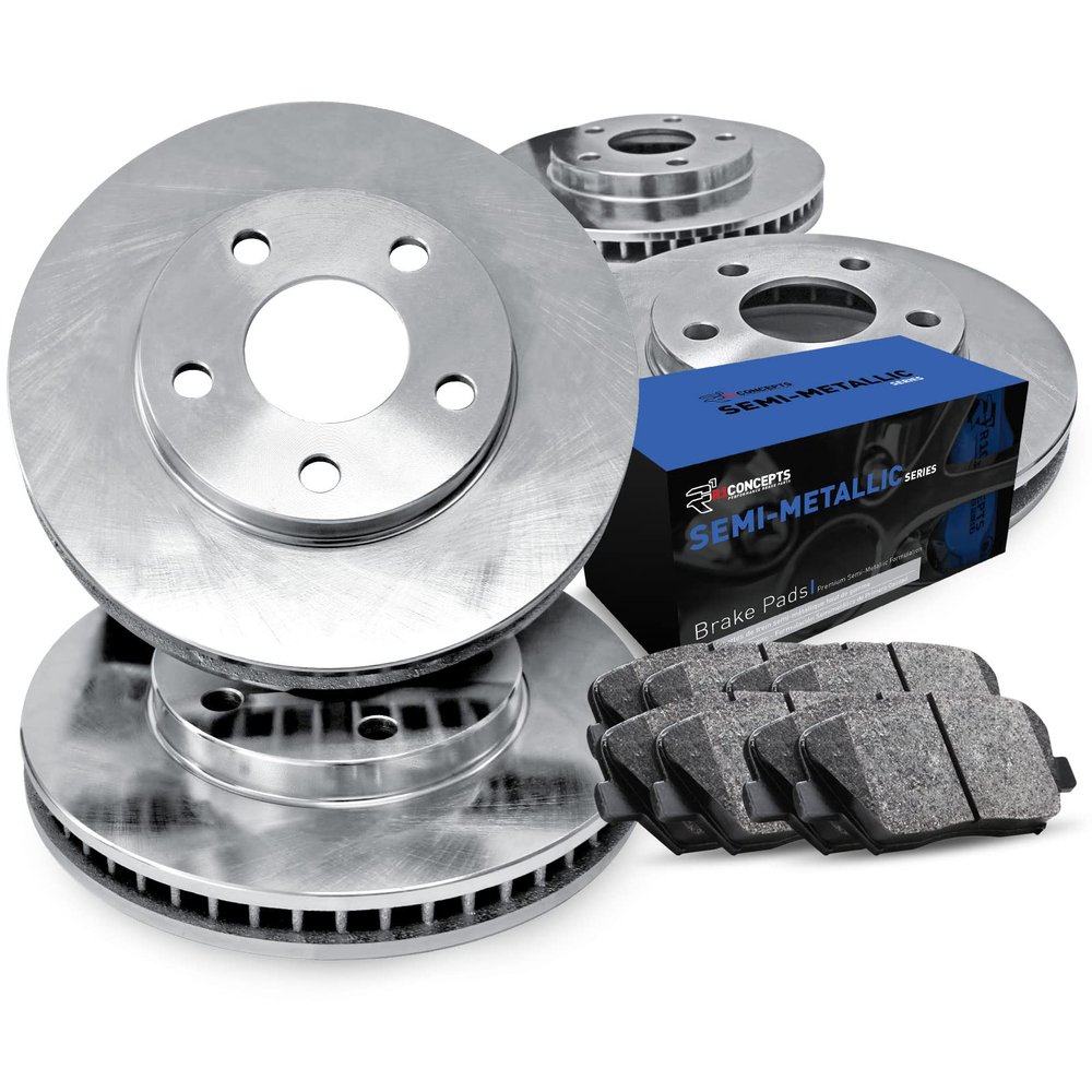R1 Concepts Front Rear Brakes and Rotors Kit |Front Rear Brake Pads| Brake Rotors and Pads| Semi Metallic Brake Pads and Rotors |fits 2014-2015 Mercedes-Benz CLA250