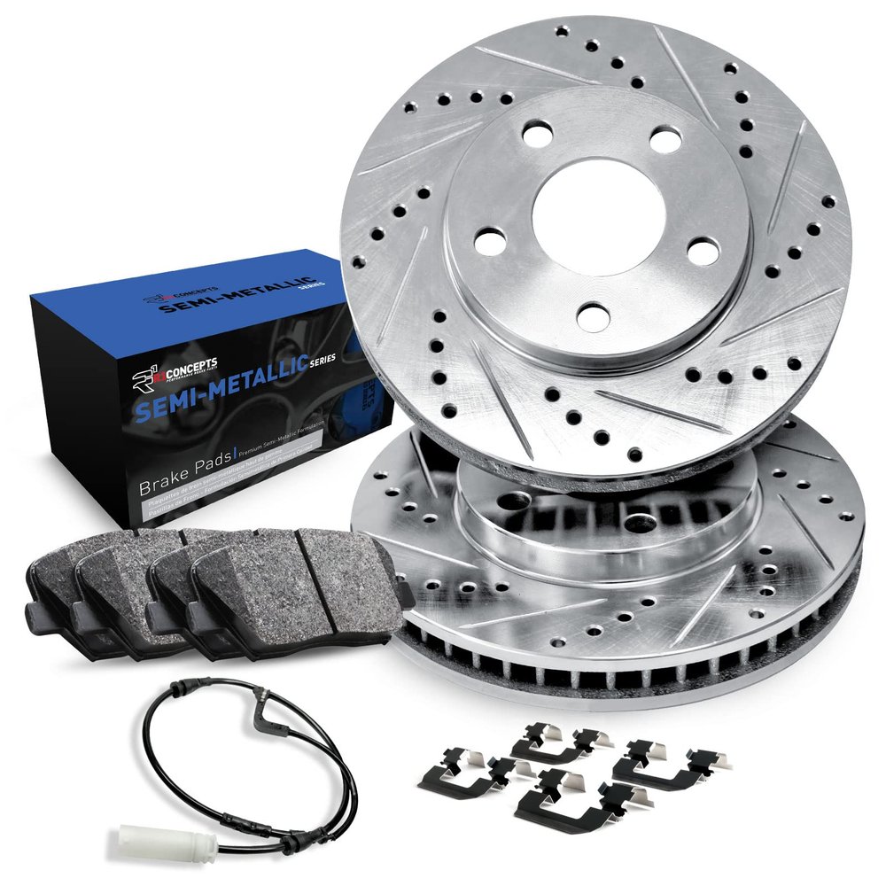 R1 Concepts Rear Brakes and Rotors| Hardware Included| Rear Semi Met Brake Pads and Rotors Kit| Fits 2006 Porsche Cayenne