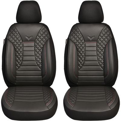 BREMER SITZBEZGE Measure Car Seat Covers Compatible with Peugeot 208 1 Driver & Passenger Set from 2012-2019 / Car Seat Cover Velour Faux Leather Set of 2 in Black