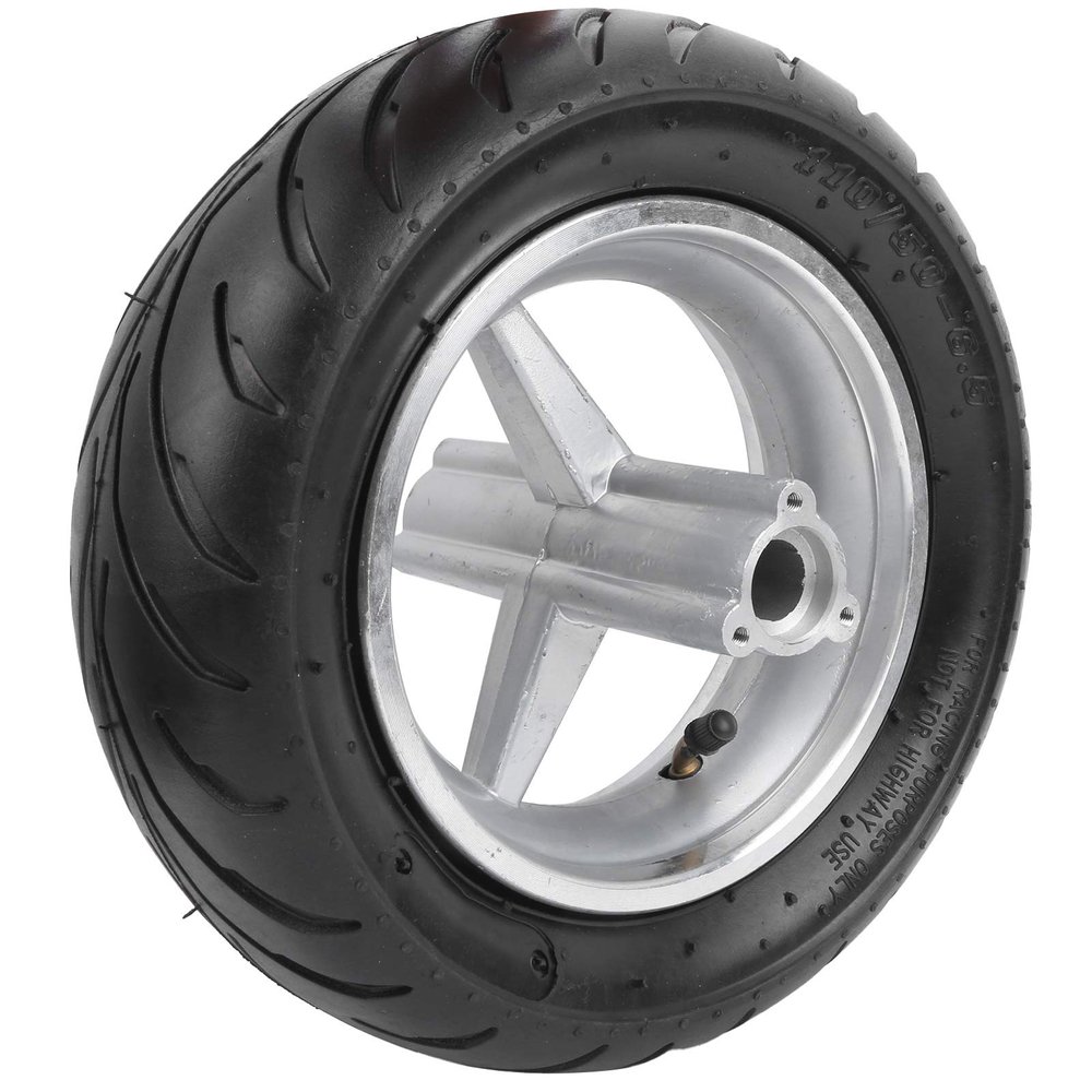 Acouto Pocket Bike Wheel for 110/50-6.5, Pocket Bike Rear Rubber Tire Wheel Tyre Stainless Steel Rims Antiskid Accessories Replacement