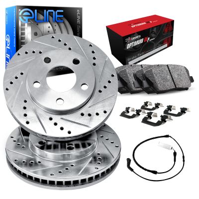 R1 Concepts Rear Brake Kit Fits 2013-2018 Porsche Cayenne| Optimum Oep Pads, Drilled Slotted Rotors| Hardware, Sensor Wire| 14.1" Rear Rotor