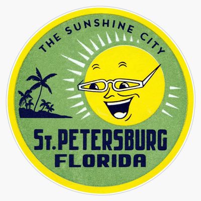 1955 Sunshine City, St. Petersburg Florida Bumper Sticker Window Vinyl Decal 5"