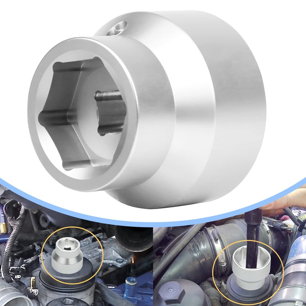 Oil Filter Socket 24mm / 36mm Reversible Fuel Filter Cap Remover and Installer Assistant Compatible with 6.0L / 6.4L Ford Powerstroke Diesel 2003-2010(silver)