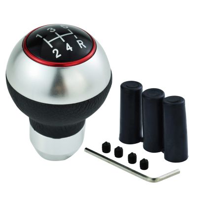Temzzer 5 Speed Gear Shifter Knob Ball PU Leather Shift Stick Lever Head for Most Manual Automotive Vehicles (Black, Silver)
