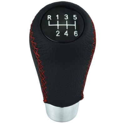 Temzzer 6 Speed Shift Knob Car Shifter Handle PU Leather Gear Stick Head for Most Manual Automatic Vehicles (Red Stitches)