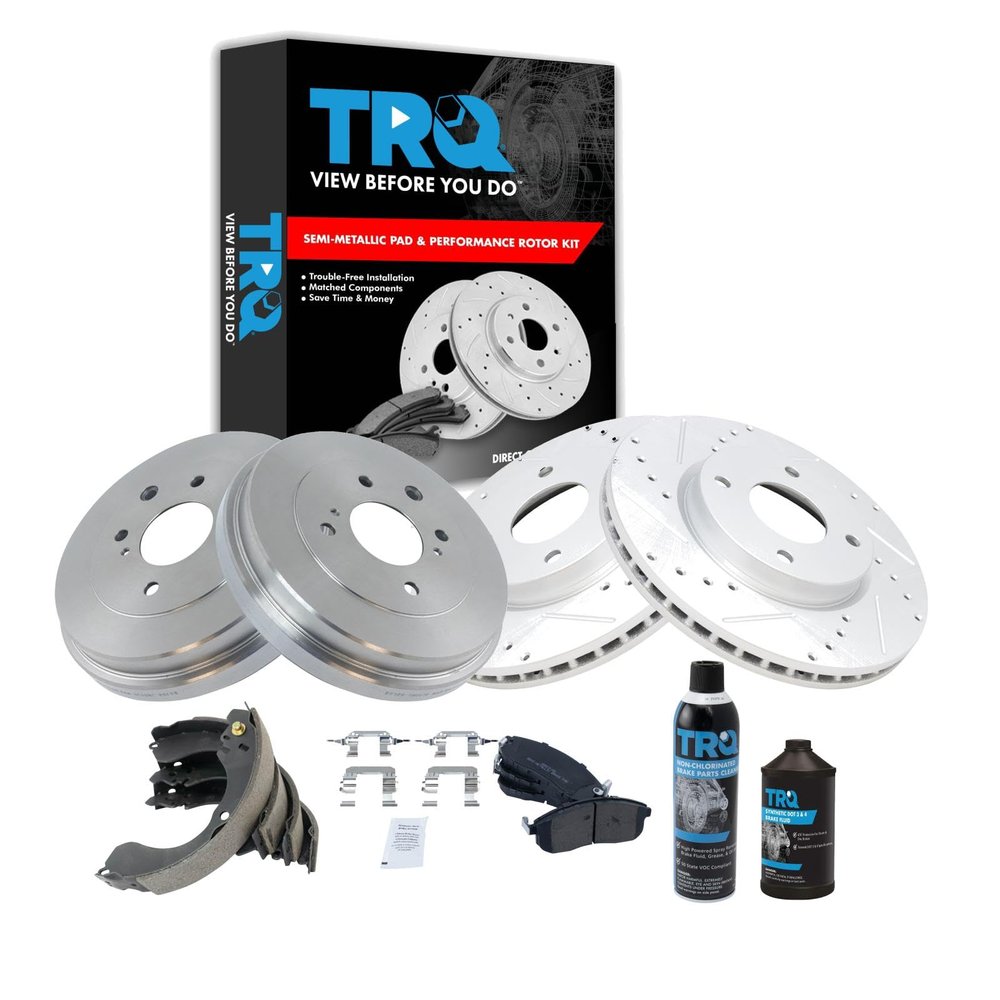 TRQ Front & Rear Brake Pad & RotorShoe & Drum Kit Semi-Metallic