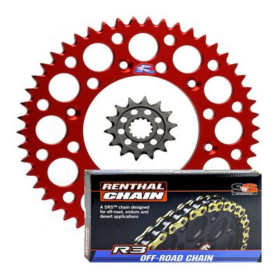 Renthal Ultralight Front & Rear & R3-3 O-Ring Chain Kit - 13/50 RED - Compatible with Honda CR250R 1988 to 2008