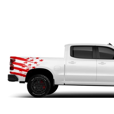 US Flag Bed Graphics Vinyl Decals Stickers kit Compatible with Chevrolet Silverado 1500 (Red)