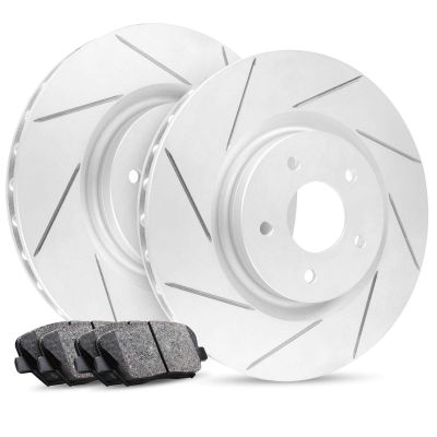 R1 Concepts Front Brake Kit Fits 2011-2018 Porsche Cayenne; 2011-2014 Volkswagen Touareg| Ceramic Brake Pads and Slotted Brake Rotors| 16.0" Front Rotor