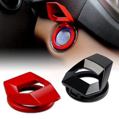 Q1-TECH, 2Pcs Engine Start/Stop Button Cover, Push to Start Button Ignition Cover Anti-Scratch Universal Aluminum Alloy Button Decoration Ring for Cars (Black+Red)