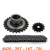 28 Teeth Fixed Chain Gear with 14 Teeth Motor Sprocket and 70 Links #420 Chain for Electric Trike Bike Axle 24mm 26mm 31mm (26mm) view 2