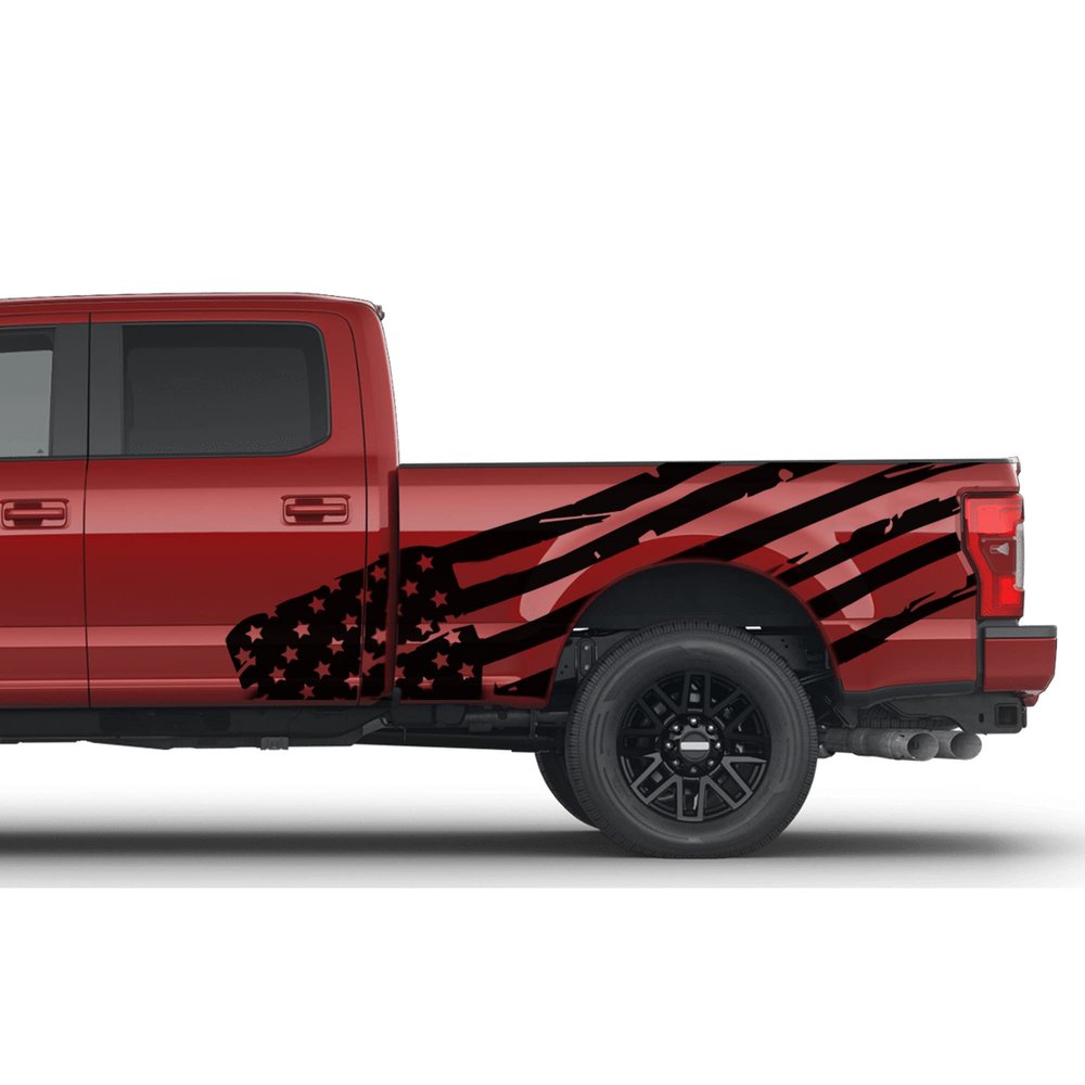 Bubbles Designs Ford F250 2017-2022 Side Doors US Flag Graphic Design Decals (Black, Glossy Vinyl)