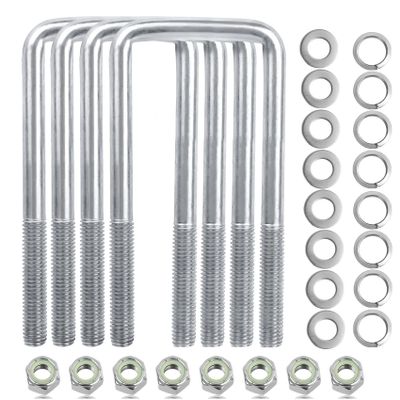 4 Sets 304 Stainless Steel Square U Bolt,U Bolts 3 inch Wide,1/2" D x 3-1/16" W x 7-5/16"L U-Bolts for Boat Trailer with Nuts and Washers, for Automobiles Trailer, Ski Boat