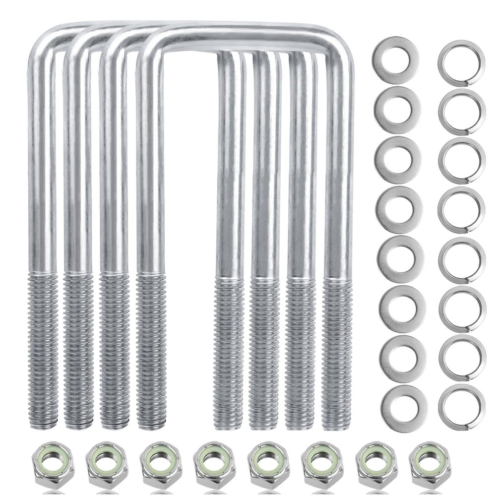 4 Sets 304 Stainless Steel Square U Bolt,U Bolts 3 inch Wide,1/2" D x 3-1/16" W x 7-5/16"L U-Bolts for Boat Trailer with Nuts and Washers, for Automobiles Trailer, Ski Boat