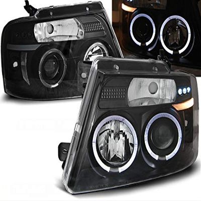 Headlights Compatible with Ford F150 Mk 11 2004 2005 2006 2007 2008 RS-1301 Driver And Passenger Side Complete Set Headlight Assembly Angel Eyes Headlamp Front Lights Car Lamps Headlamps Black