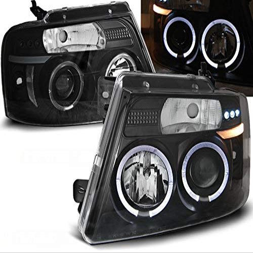 Headlights Compatible with Ford F150 Mk 11 2004 2005 2006 2007 2008 RS-1301 Driver And Passenger Side Complete Set Headlight Assembly Angel Eyes Headlamp Front Lights Car Lamps Headlamps Black