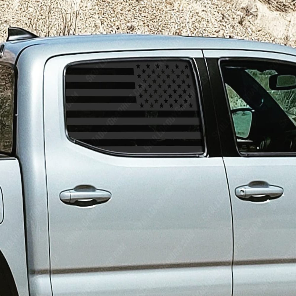 Skull Daddy Graphics PRECUT Window USA Flags to fit Toyota Tacoma 2005-2022 (Passenger Side)