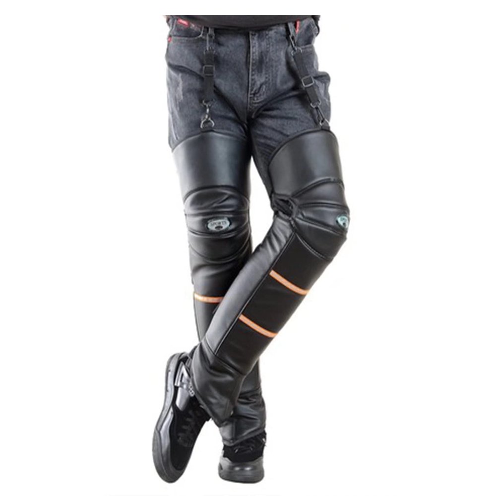 HGTRH Winter Waterproof Motorcycle Knee Pads, Protective Knee Pads Warm Cycling Leather Knee Brace with Adjustable Elastic Band and Reflective Strip, Windproof Leg Gaiter Warm Leggings Covers