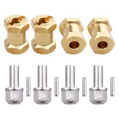 AllinRC 12mm Hex Extension Adapter Brass Wheel Hex Hubs Spacers for 1/10 RC Crawler Axial SCX10 90046 D90 Redcat Gen 8 V2 Gen7 pro, Set of 4 (18mm)