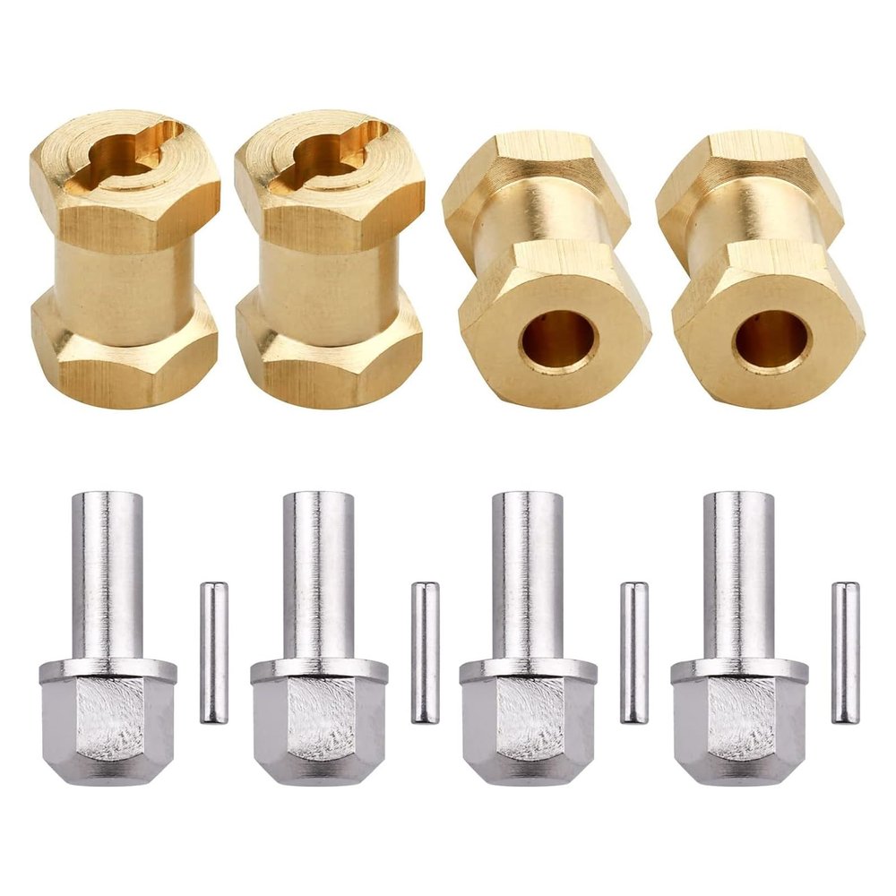 AllinRC 12mm Hex Extension Adapter Brass Wheel Hex Hubs Spacers for 1/10 RC Crawler Axial SCX10 90046 D90 Redcat Gen 8 V2 Gen7 pro, Set of 4 (18mm)