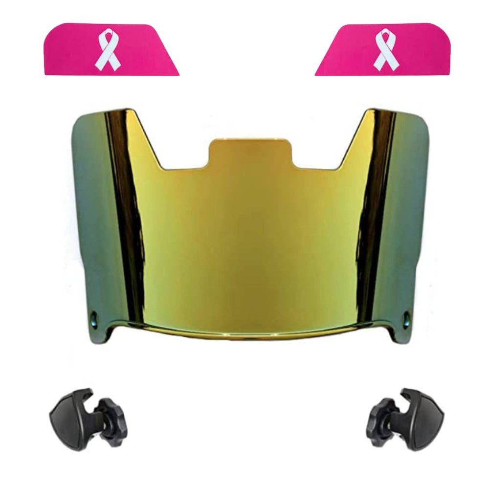 UniqueHelmets Gold Iridium Mirror Premium Football Helmet Visor Eye Shield w/Fast Release Clips & Pink Cancer Ribbon