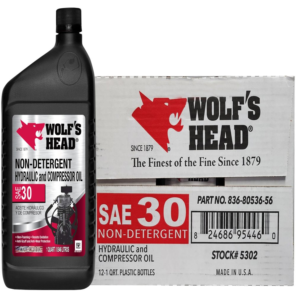 Wolf's Head Hydraulic Compressor Non Detergent 30 Motor Oil (836-80536-56) 1 Quart Bottle, Pack of 12 | Made in USA