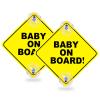 2PCS Baby On Board Signs with Suction Cups, 5"x5" Reusable Baby Safety Warning Decal for Car Windows view 1