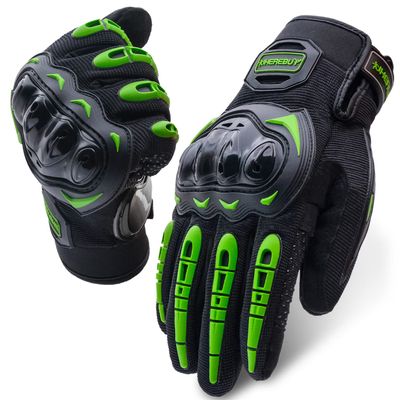 UHEREBUY Motorcycle Gloves Touch Screen Full Finger Riding Gloves Knuckle Protection for Men and Women for Dirt Riding, Road Racing, Cycling, Climbing Work Outdoor Sports (Green 2XL)