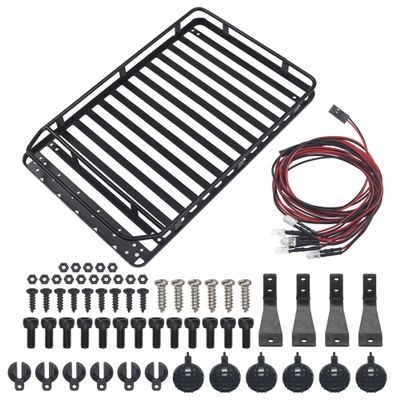 ShareGoo RC 1/10 Metal Roof Rack Luggage with 6LED Light Set Compatible with Traxxas TRX4 Axial SCX10 90046 Tamiya CC01 D90 Wrangler 1/10 RC Crawler Car (Style 2)