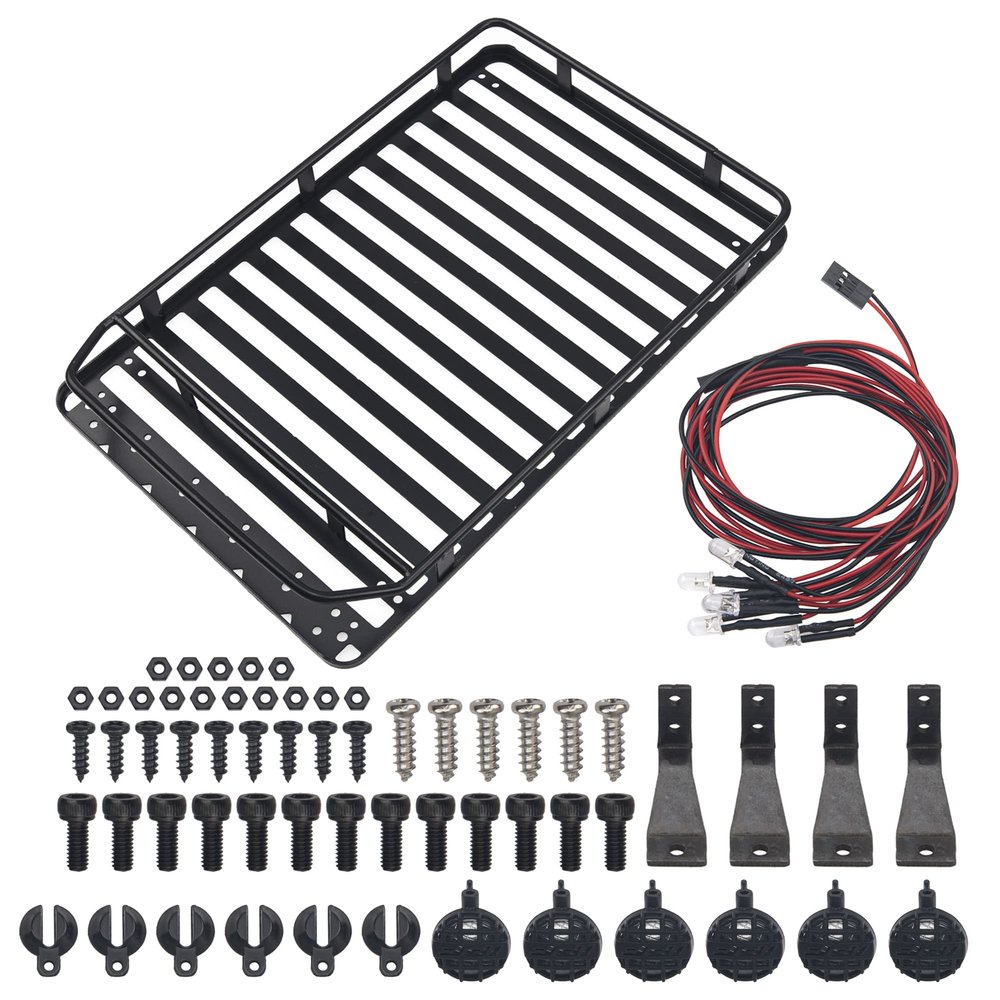 ShareGoo RC 1/10 Metal Roof Rack Luggage with 6LED Light Set Compatible with Traxxas TRX4 Axial SCX10 90046 Tamiya CC01 D90 Wrangler 1/10 RC Crawler Car (Style 2)