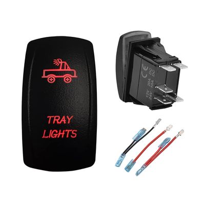 BACAUTOPARTS 12V 24V RED Tray Light Rocker Switch with Jumper Wires 5 PIN ON-Off Laser Etched Toggle Switch for Car Truck Trailer Tow Truck