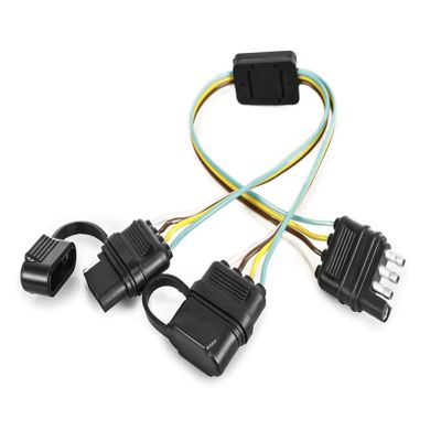 Universal 4 Way Flat Y-Splitter Plug Adapter Trailer Lights and LED Tailgate Light Bar, 4 Pin Trailer Light Adapter with 17.5 inch Trailer Extension Harnes