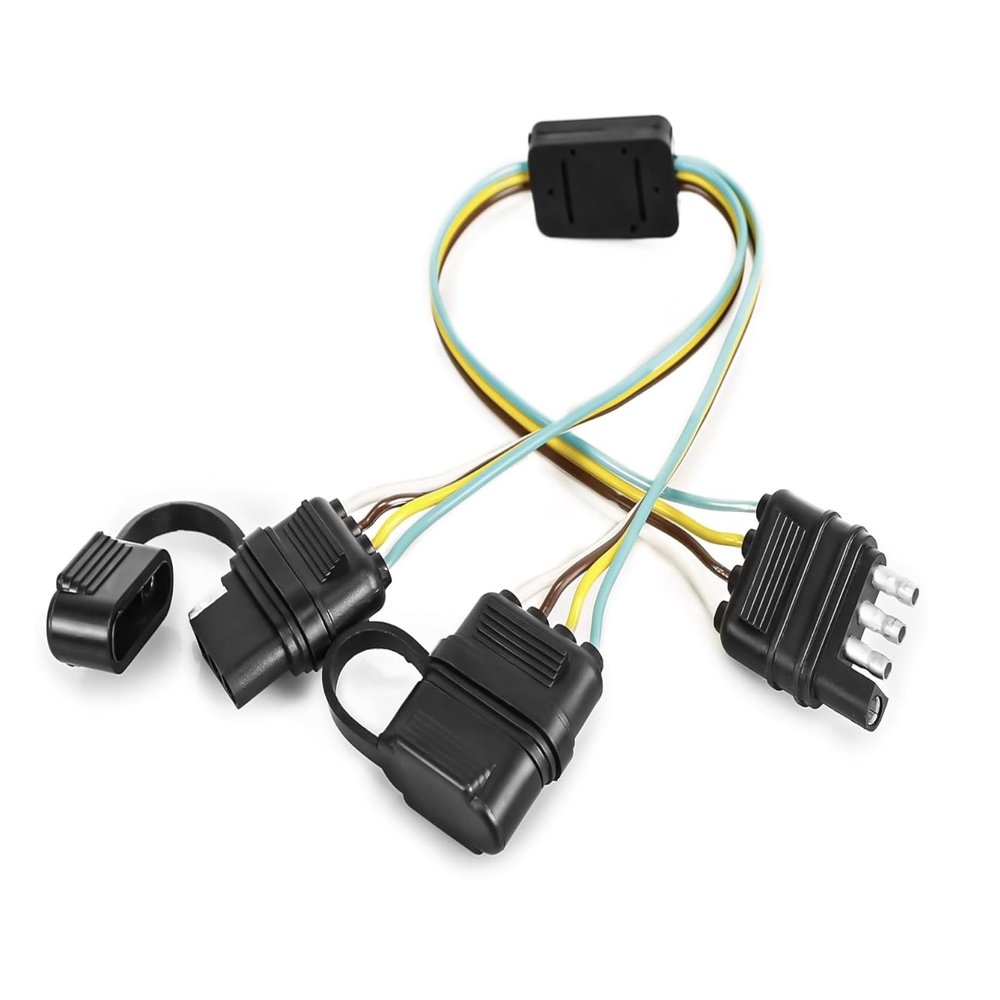 Universal 4 Way Flat Y-Splitter Plug Adapter Trailer Lights and LED Tailgate Light Bar, 4 Pin Trailer Light Adapter with 17.5 inch Trailer Extension Harnes