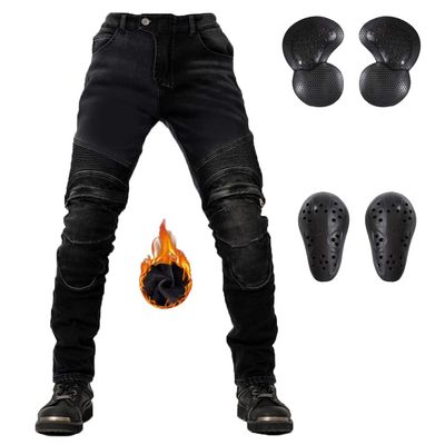 LOMENG Winter Motorcycle Pants Riding Jeans Motorbike Racing Pants with CE Knee Hip Removable Armored for Men Black EU38