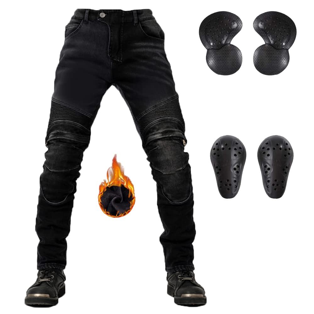 LOMENG Winter Motorcycle Pants Riding Jeans Motorbike Racing Pants with CE Knee Hip Removable Armored for Men Black EU38
