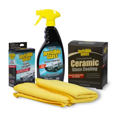 Invisible Glass 99017 Pro Glass Care Kit Clean with Premium Glass Cleaner, Strip Water Spots with Glass Stripper, Protect with Ceramic Coating Includes (2) Microfiber Cloths