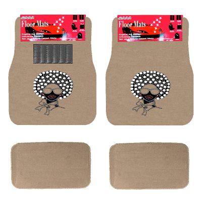 Universal Fit Front/Rear 4-Piece Full Set Crystal Bling Rhinestone Studded Design Carpet Car SUV Truck Floor Mats (Disco Girl-Beige)