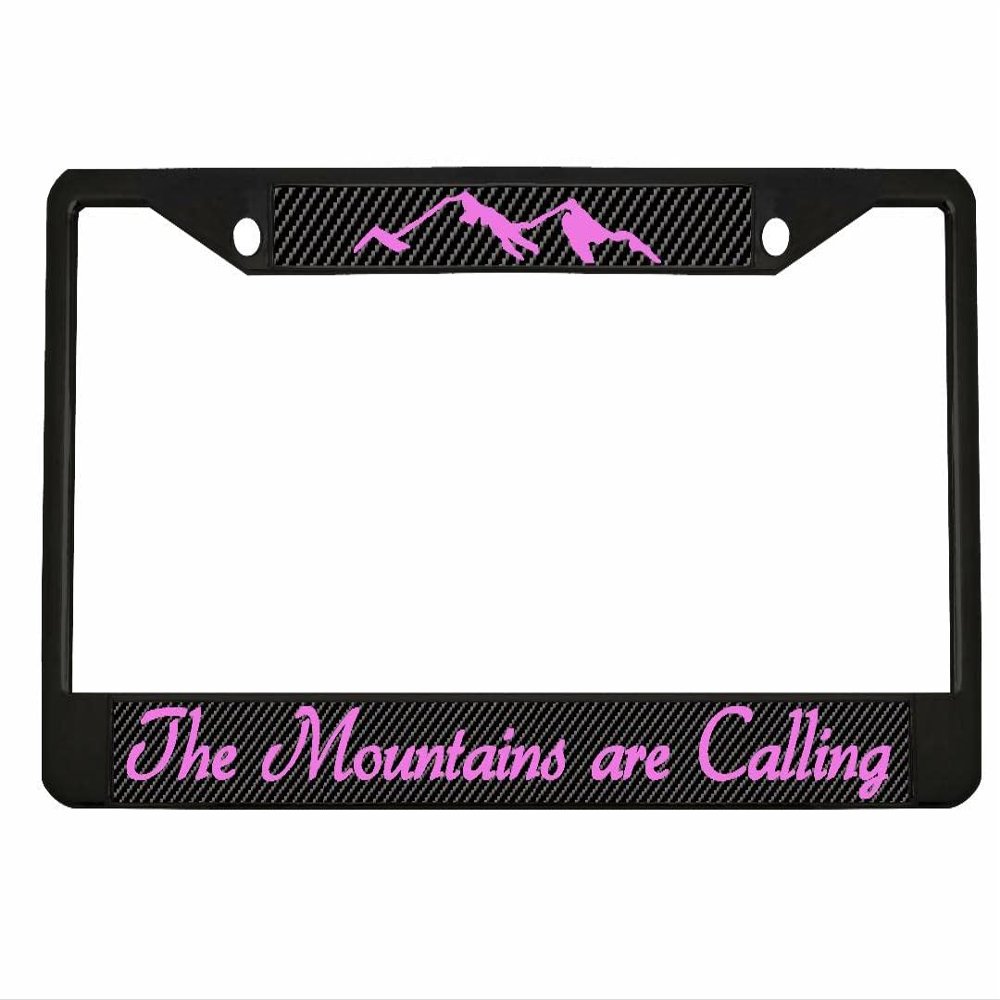 The Mountains are Calling (Carbon) Design Metal Auto License Plate Frame Car Tag Holder