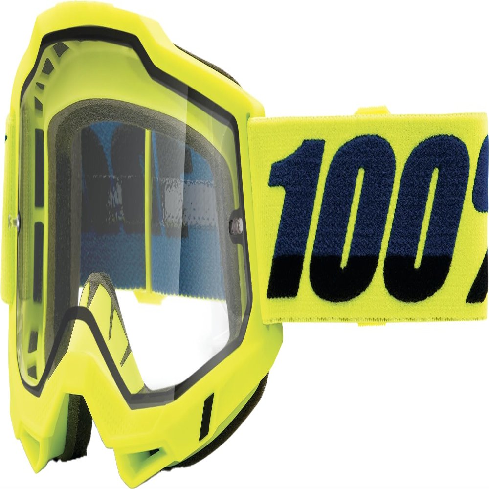 100% ACCURI 2 ENDURO Mountain Bike & Motocross Racing Protective Goggles (Fluo/Yellow - Clear Lens)