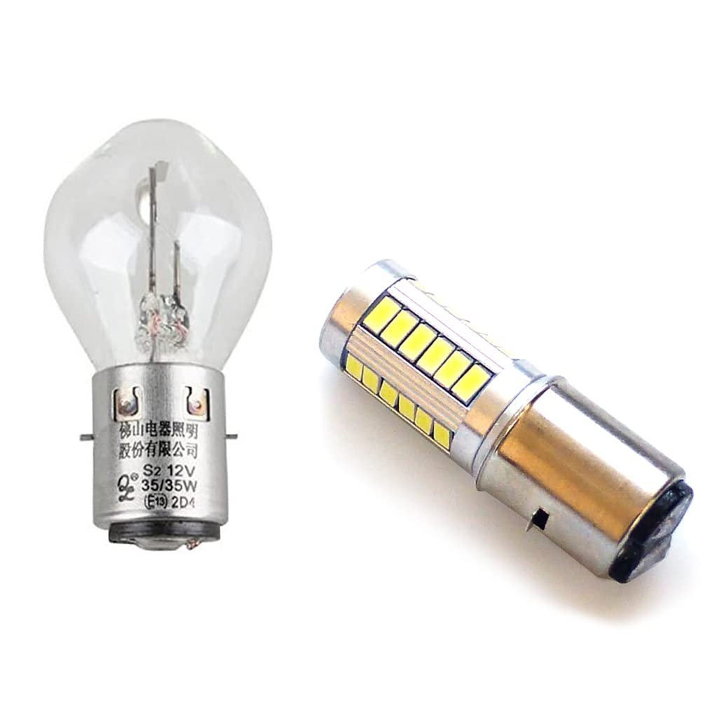 BikerWorks S2 12V Super Bright LED Headlight bulb & S2 35w Standard Bulb for Chinese Scooter & ATV 50cc 150cc 250cc for TAO Znen Jonway Tank Baron etc 2-pack