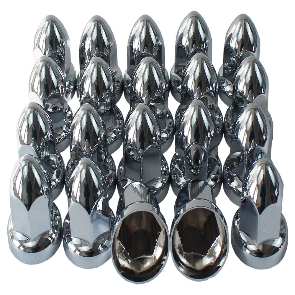 KASONG 33mm Chrome ABS Plastic Lug Nut Covers Caps with Flange Push on Bullet for Semi Truck (20)