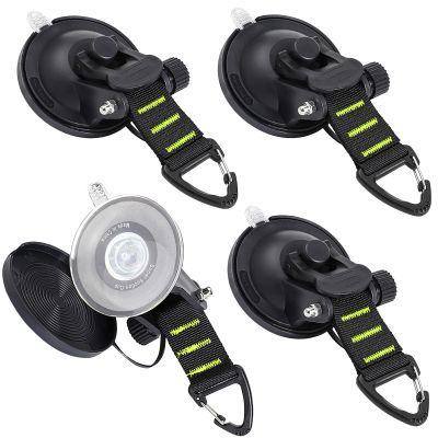 CONBOLA Suction Cups Hooks Heavy Duty Outdoor Car Camping Essentials 4 Pieces Upgraded Tie Down Suction Cup,Camper Accessories Strong Power for RV Boat Window Glass Camping Trap.(4 pcs,Green)