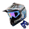 WOW Youth Kids Motocross BMX MX ATV Dirt Bike Helmet Dragon Blue + Goggles + MG Youth Blue Glove Bundle view 1