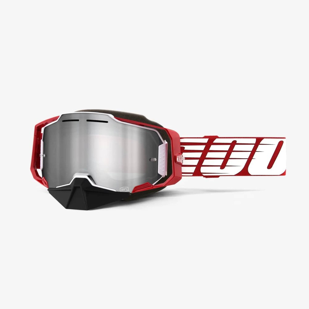 100% ARMEGA SNOWMOBILE Goggle Oversized Deep Red - Mirror Silver Flash Lens
