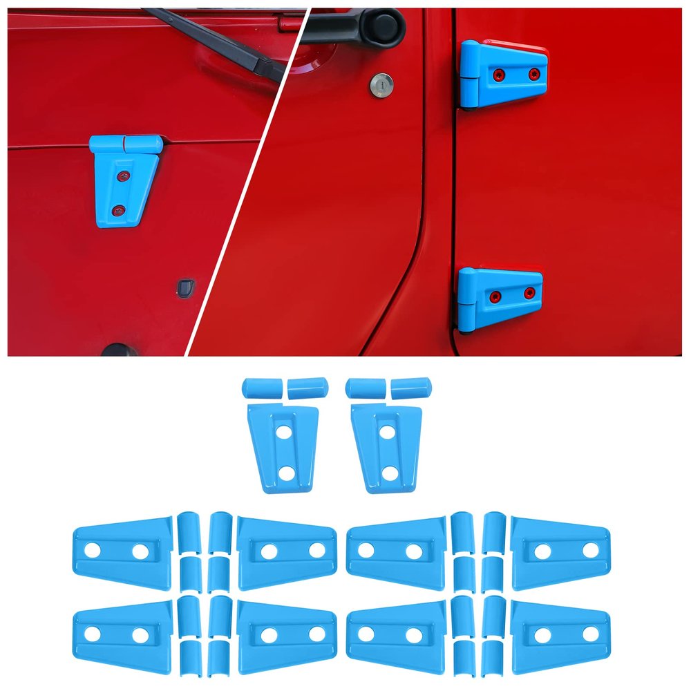 10PCS Car Engine Hood Hinge & Door Hinge Cover Trim for Jeep Wrangler JK Unlimited 4-Door 2007-2018 (Light Blue)
