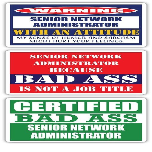 (x3) Certified Bad Ass Senior Network Administrator with an Attitude Stickers | Funny Occupation Job Career Gift Idea | 3M Vinyl Sticker Decals for laptops, Hard Hats, Windows