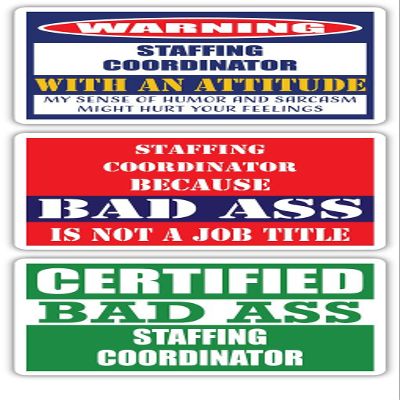 (x3) Certified Bad Ass Staffing Coordinator with an Attitude Stickers | Funny Occupation Job Career Gift Idea | 3M Vinyl Sticker Decals for laptops, Hard Hats, Windows